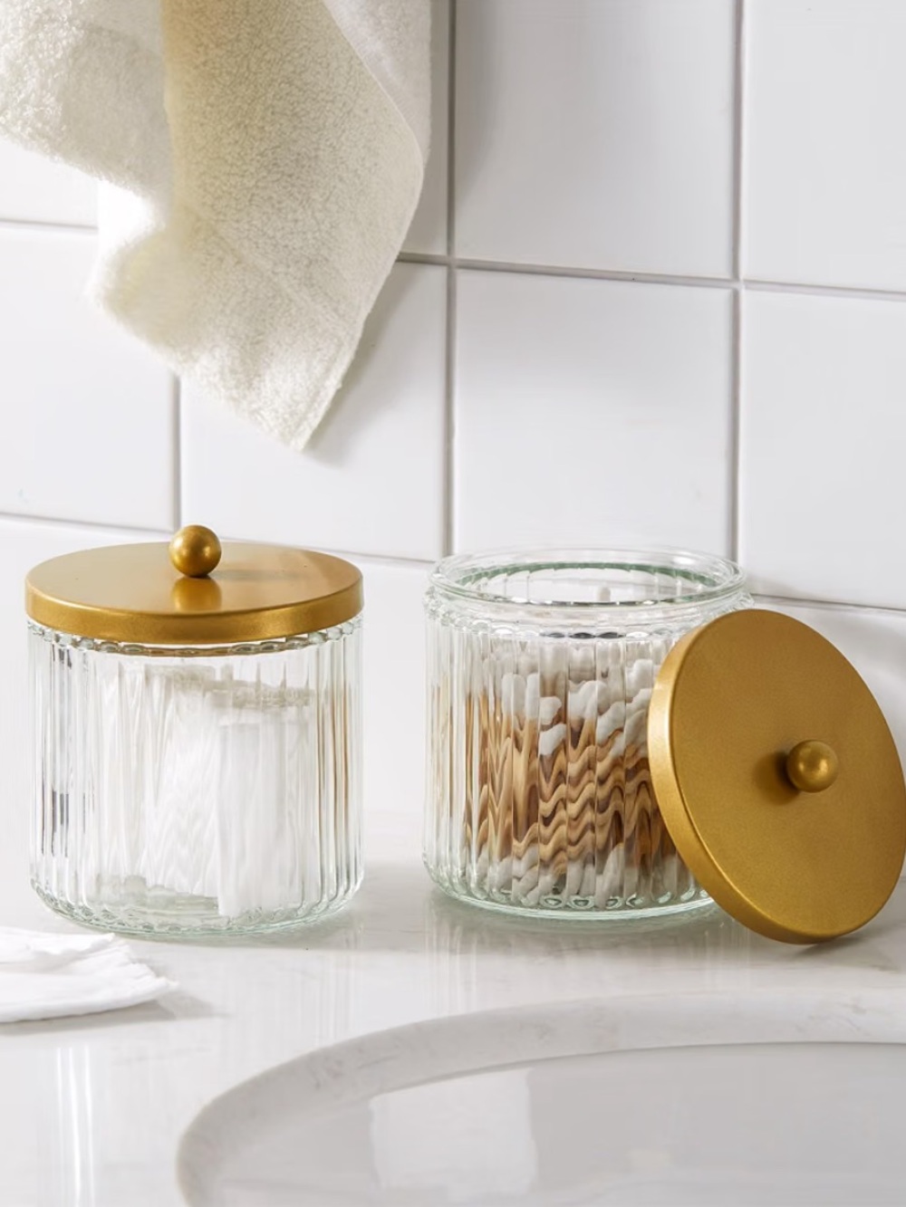 Matte Golden Yellow Glass Bathroom Storage Jars - Set of 2